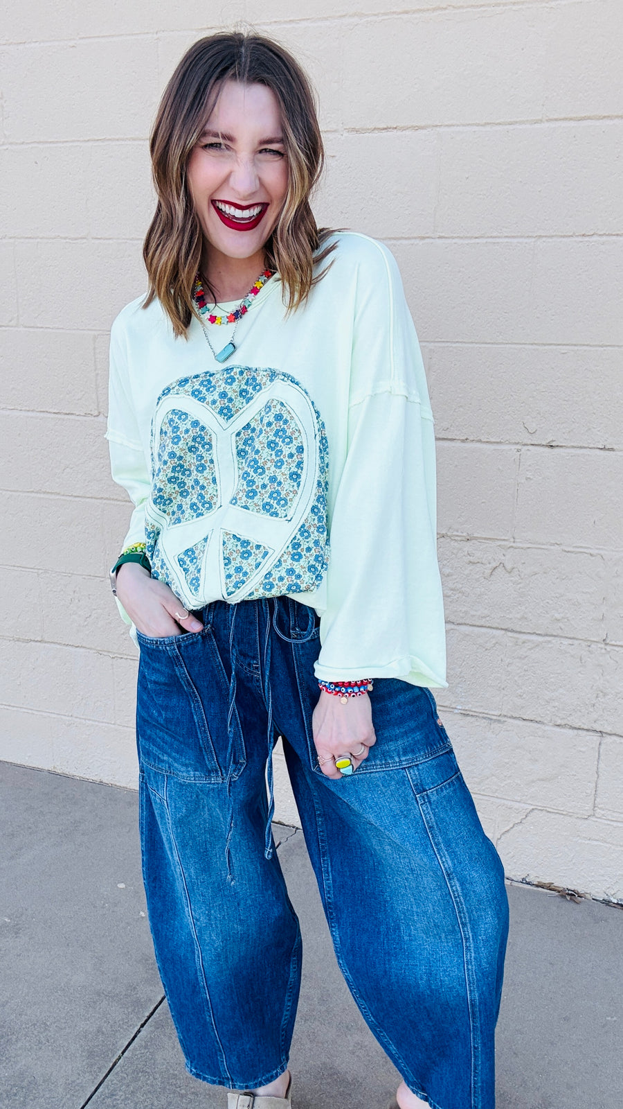 Boho Peace Patch Tee-Lime