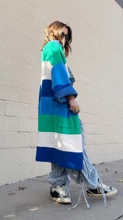 Winter Breeze Striped Knit Cardigan- Blue & Green