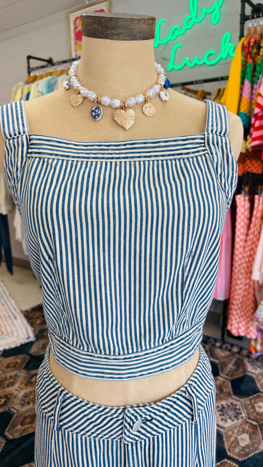 Niki Lace-Up Back Pin-Stripe Tank