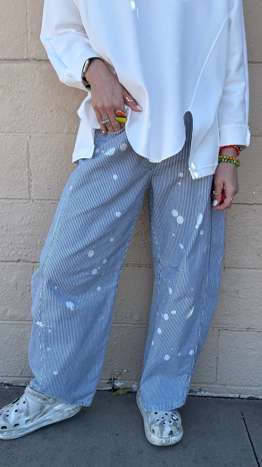 Pinstripe Penny Barrel Leg Pants