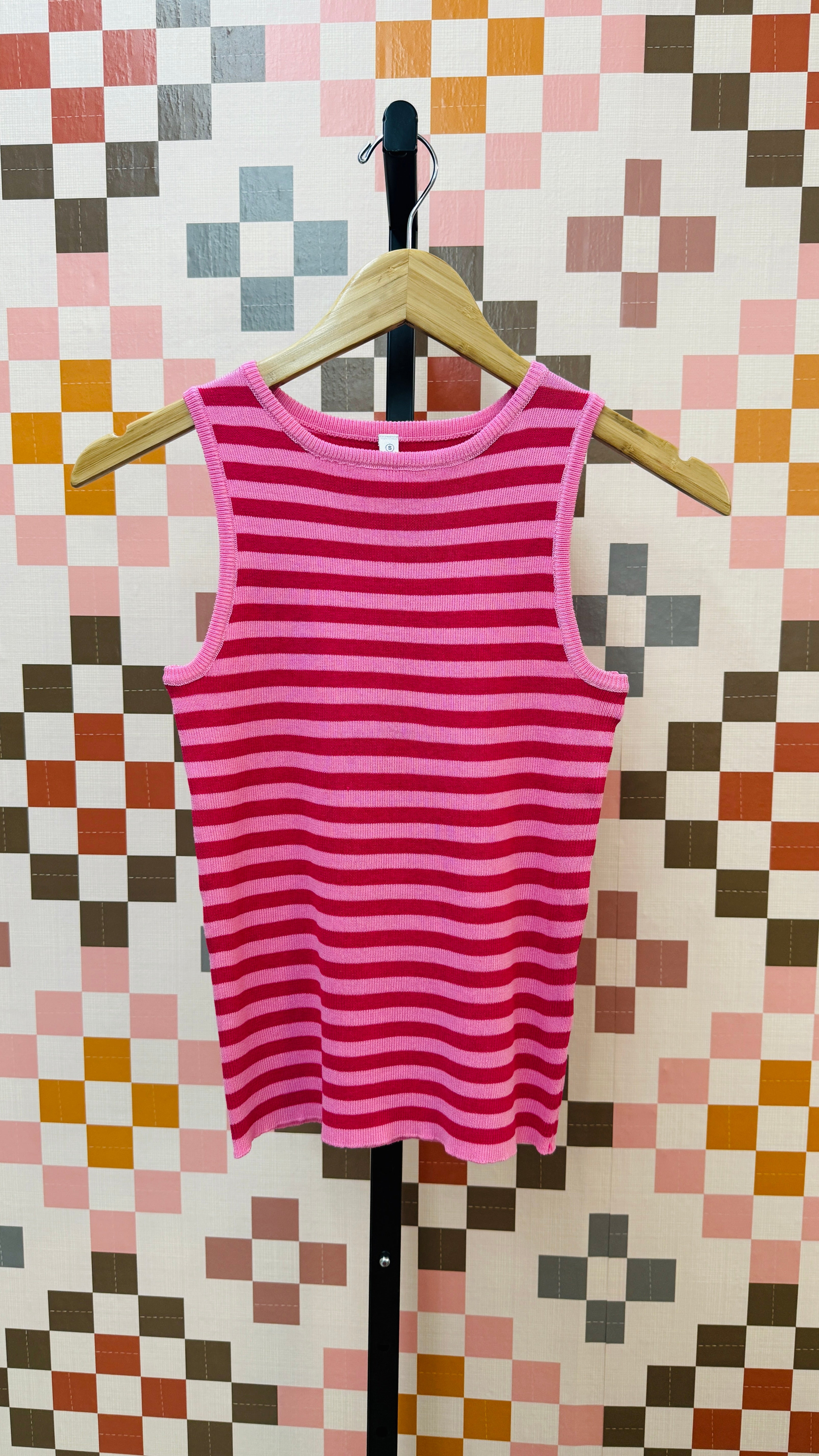 Punch and Fuchsia Knit Striped Tank