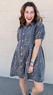 Chloe Leopard Print Denim Dress