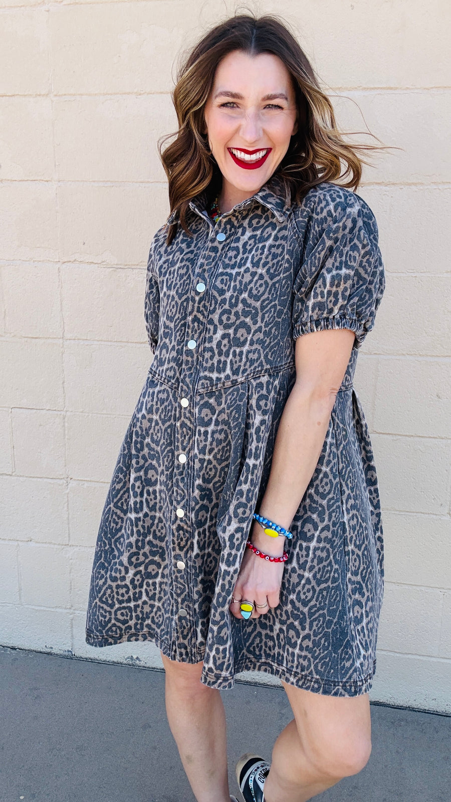 Chloe Leopard Print Denim Dress