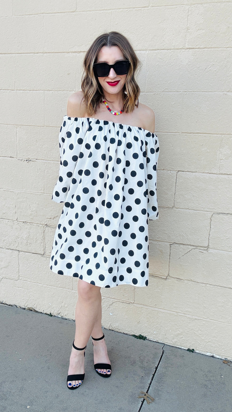 Playful Polka Dots Mini Dress- Cream & Black