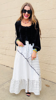 Black Velvet Square Neck Top- Black