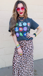 Cat Walk Leopard Print Midi Skirt- Pink