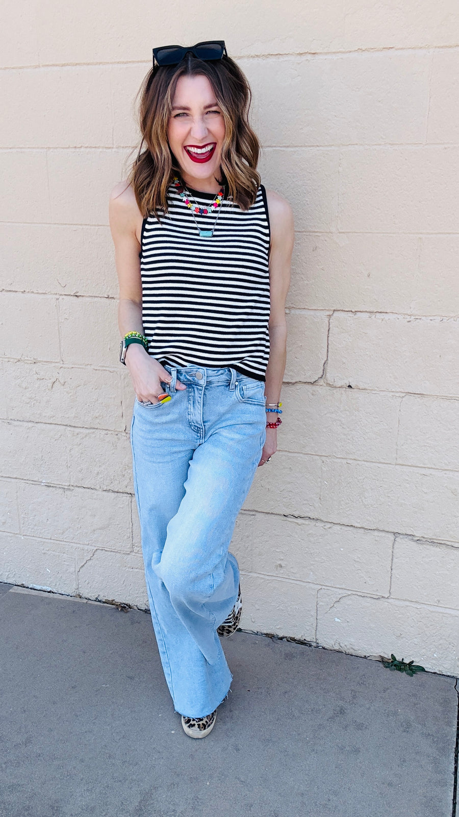 Elli Black & White Knit Striped Tank