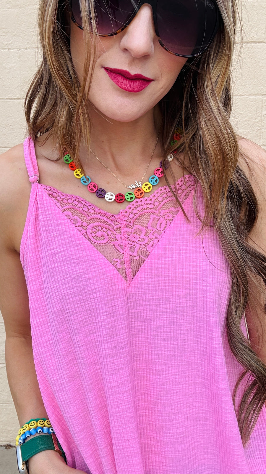 Lace Inset Dream Tank - Candy Pink