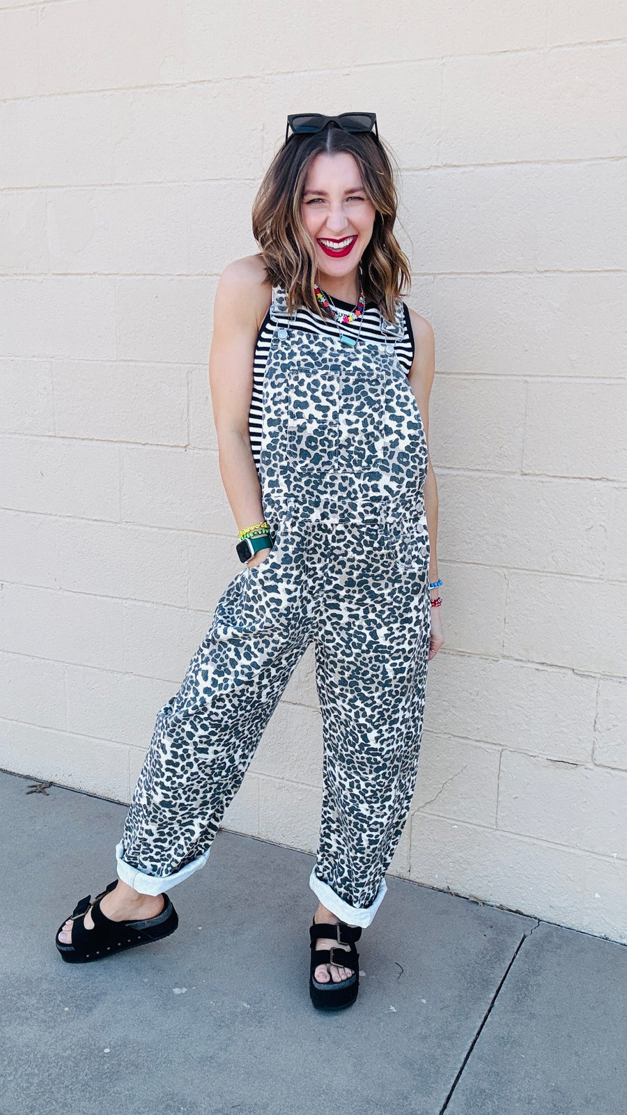 Wild Woman Leopard Print Denim Overalls