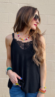 Lace Inset Dream Tank - Black