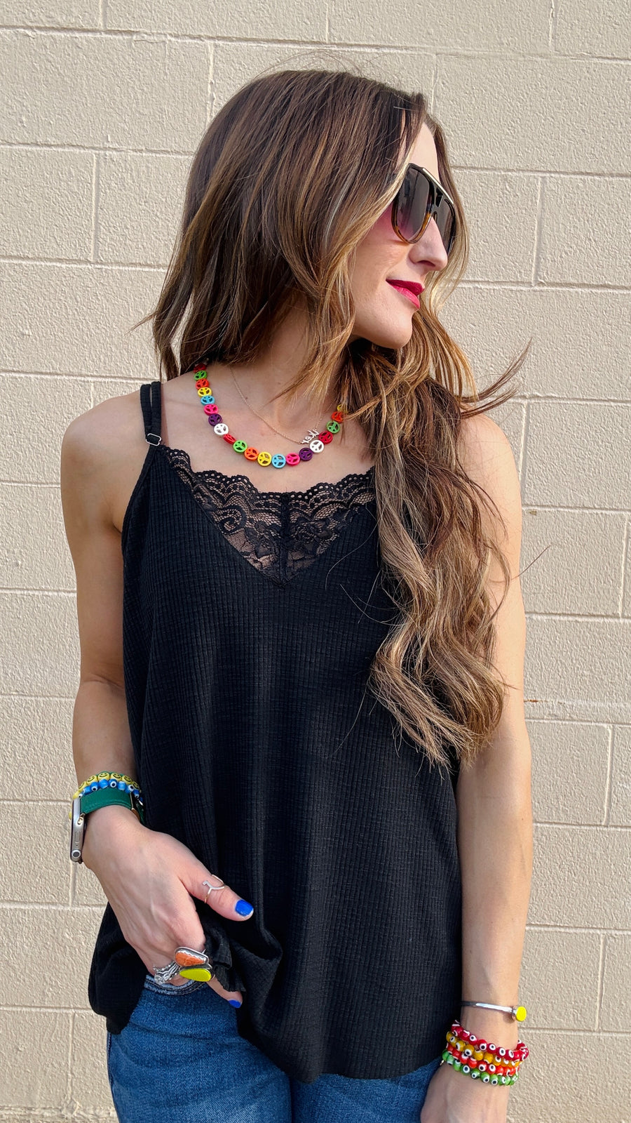 Lace Inset Dream Tank - Black