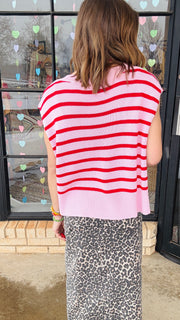 Berry Sweet Striped Knit Top- Red & Pink