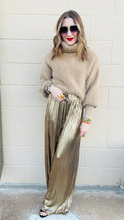 Disco Diva Metallic Wide Leg Pants- Gold