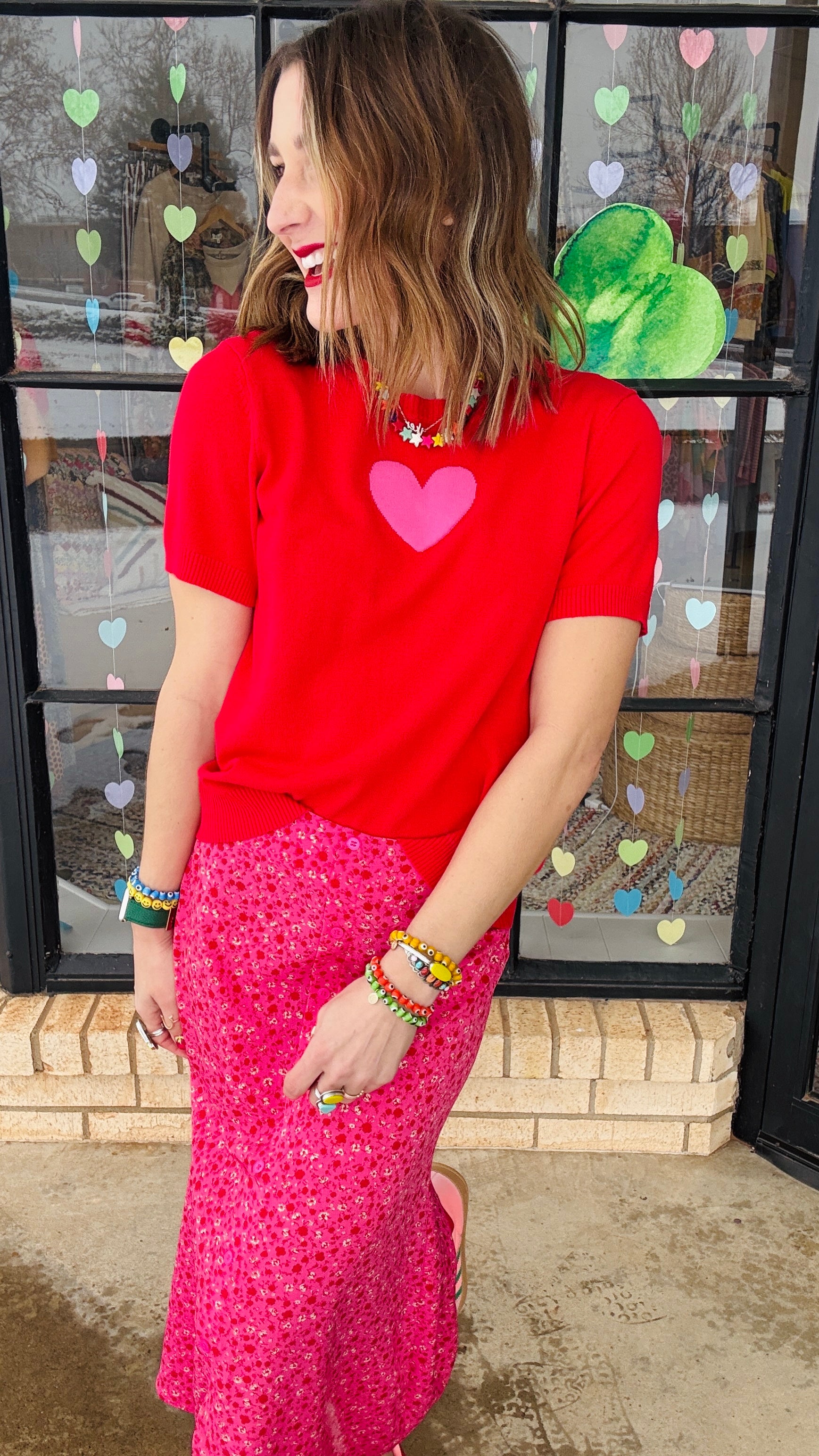 Heartbreaker Knit Tee- Red & Pink