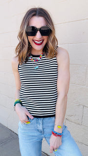 Elli Black & White Knit Striped Tank