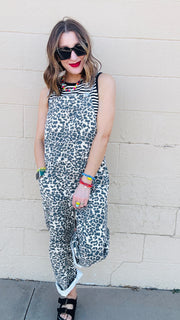 Wild Woman Leopard Print Denim Overalls