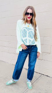 Boho Peace Patch Tee-Lime