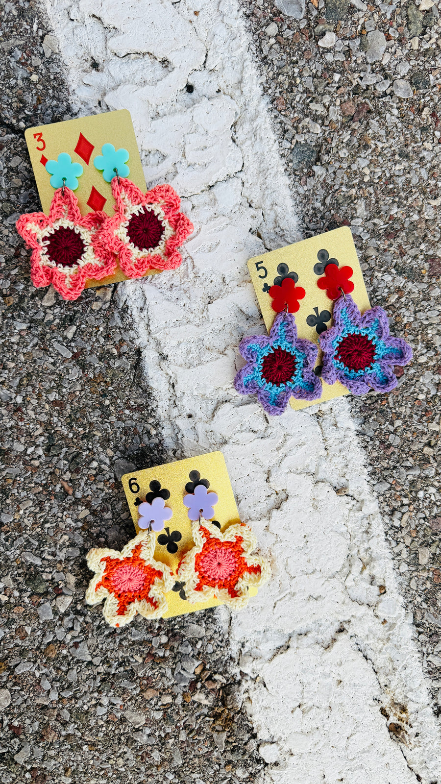 Flower Power Acrylic Flower & Crochet Earrings - 3 Colors