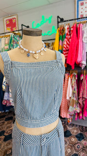 Niki Lace-Up Back Pin-Stripe Tank