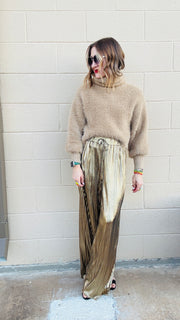 Disco Diva Metallic Wide Leg Pants- Gold