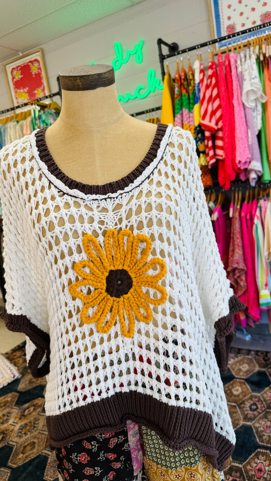 Sunflower Breeze Crochet Sweater-White