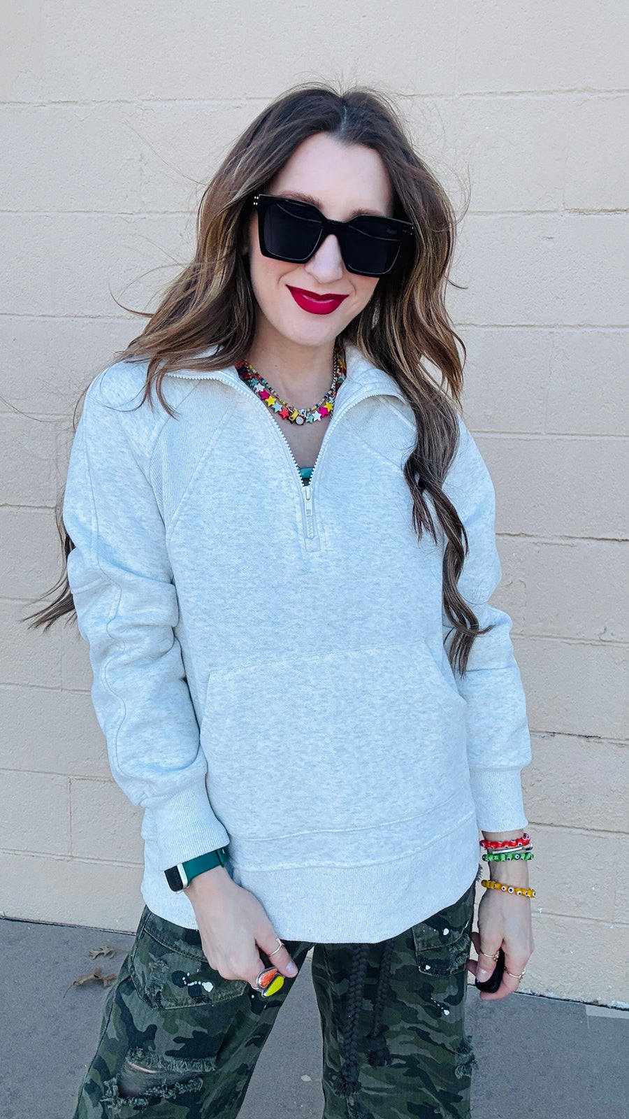 Casual Cutie Quarter Zip Pullover- Heather Grey