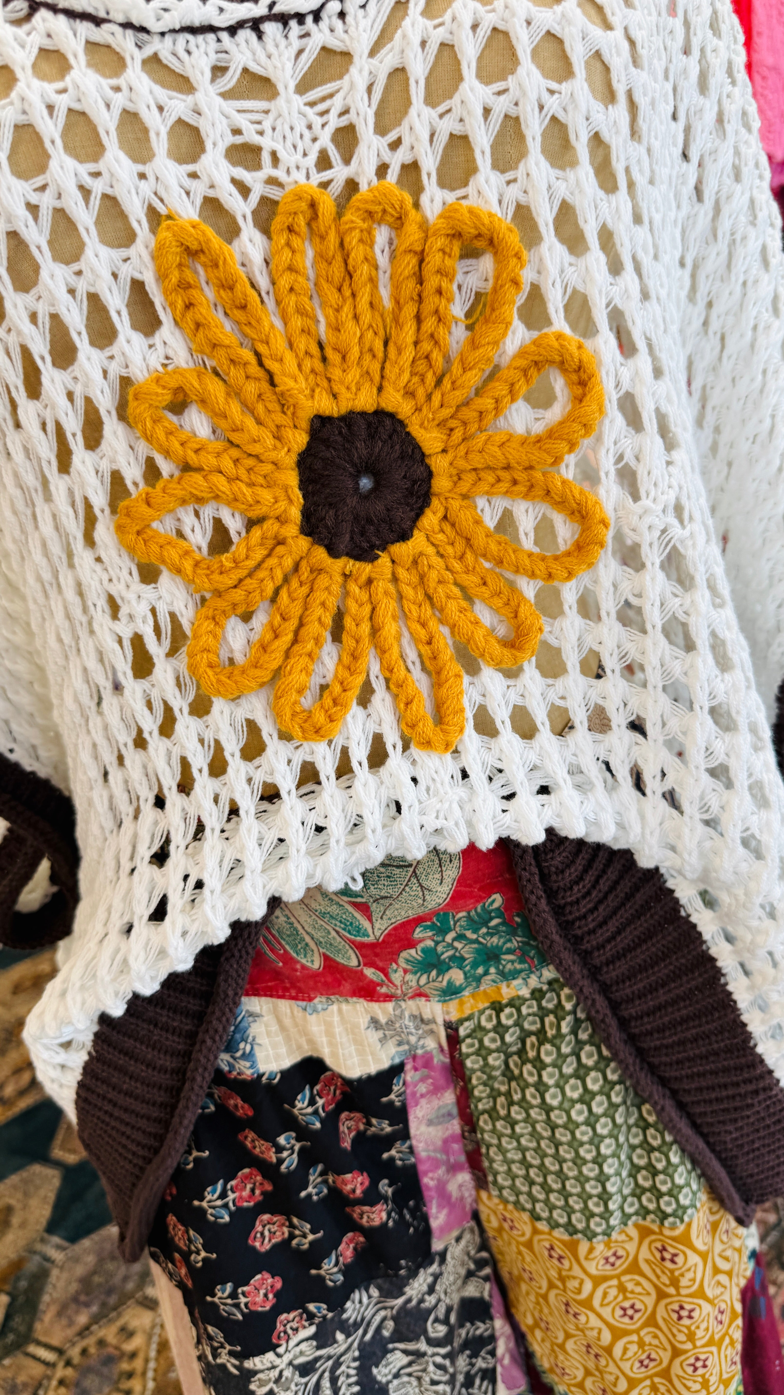 Sunflower Breeze Crochet Sweater-White