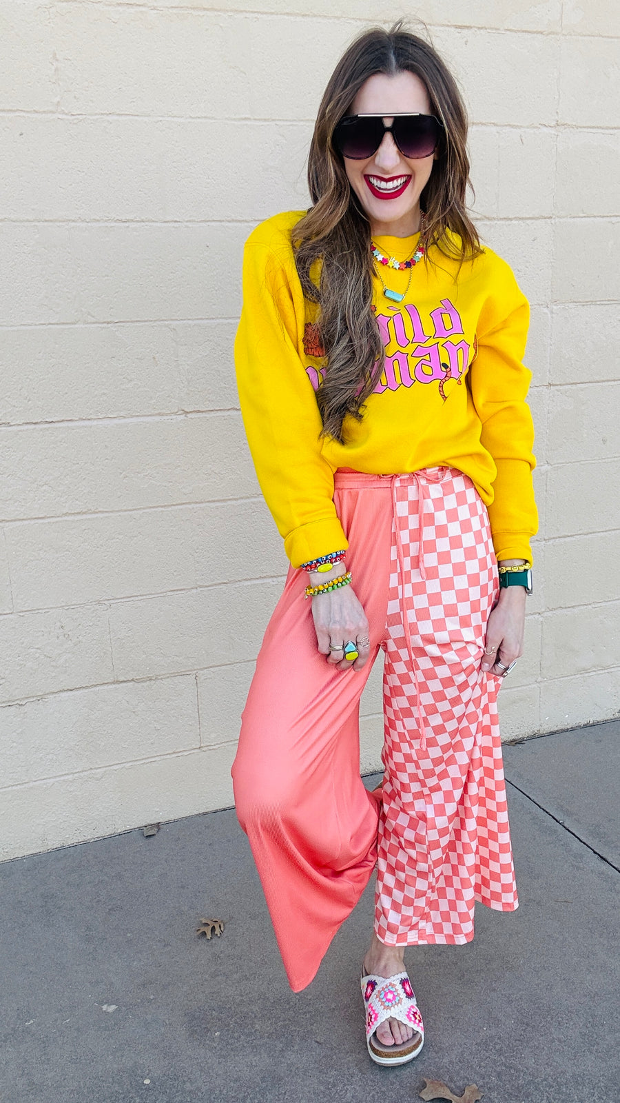 Checkmate Half & Half Pants- Salmon & Peach