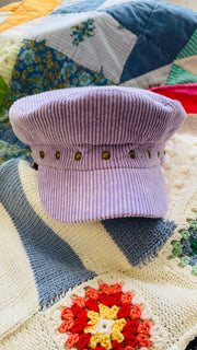 Studded Newsboy Corduroy Hat- Purple Iris