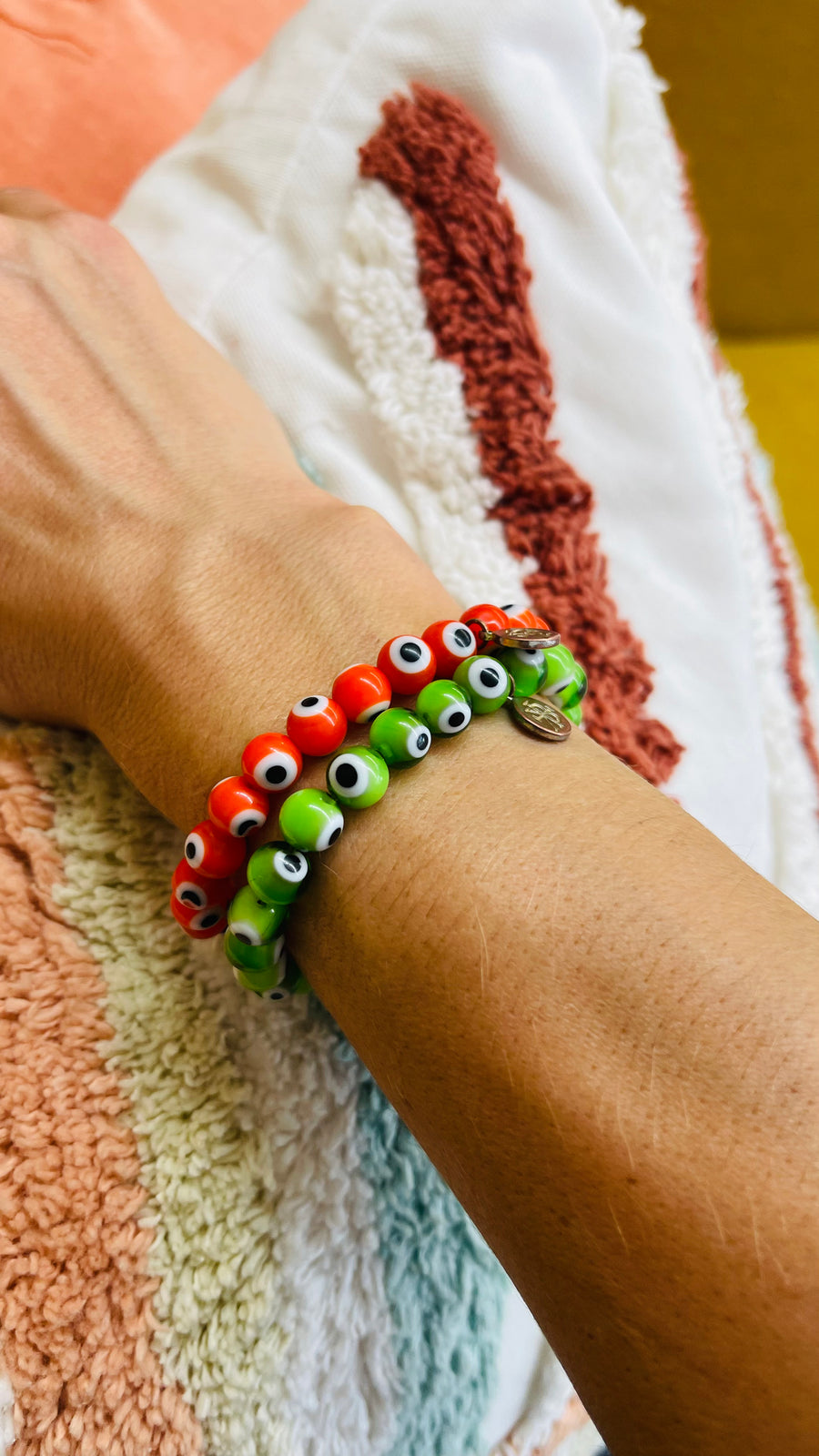 Going Places Agate Stone Evil Eye Beaded Bracelets - Lime or Orange