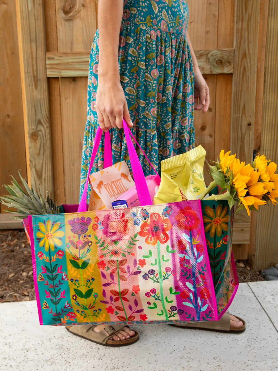 Carry All Happy Tote Bag - Wildflower Border or Flower Stripes