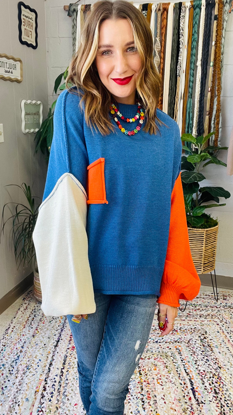 Harley Colorblock Knit Sweater- True Blue Multi