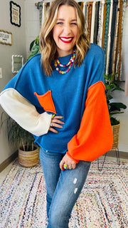 Harley Colorblock Knit Sweater- True Blue Multi