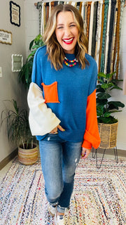 Harley Colorblock Knit Sweater- True Blue Multi