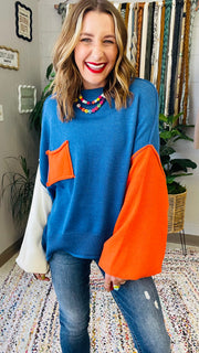 Harley Colorblock Knit Sweater- True Blue Multi