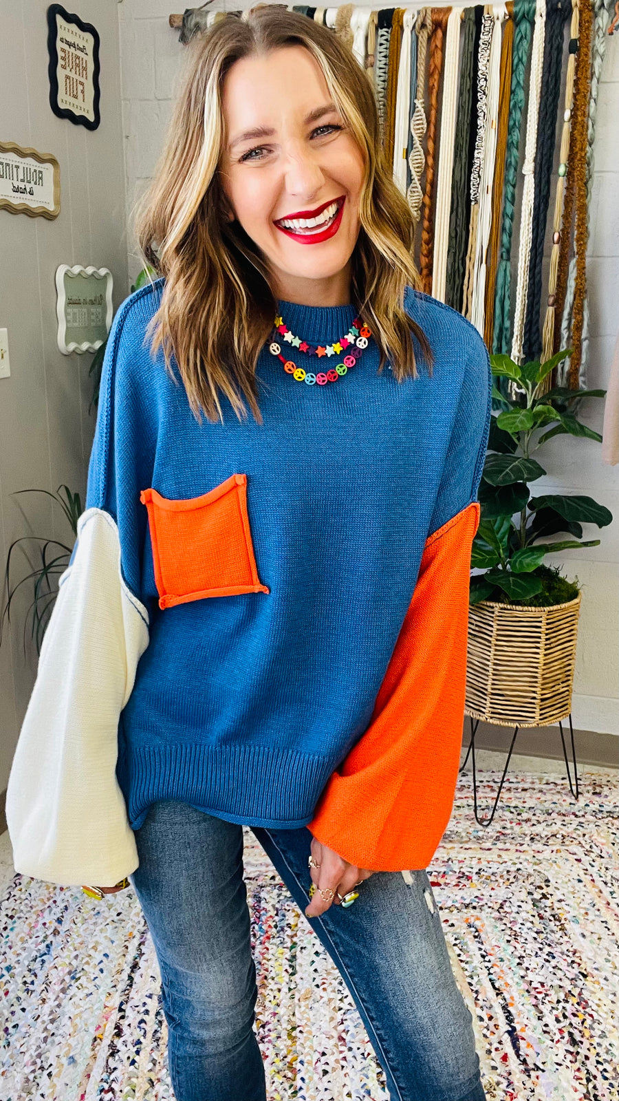 Harley Colorblock Knit Sweater- True Blue Multi