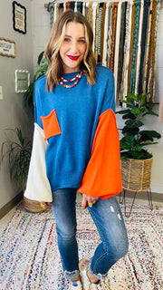 Harley Colorblock Knit Sweater- True Blue Multi