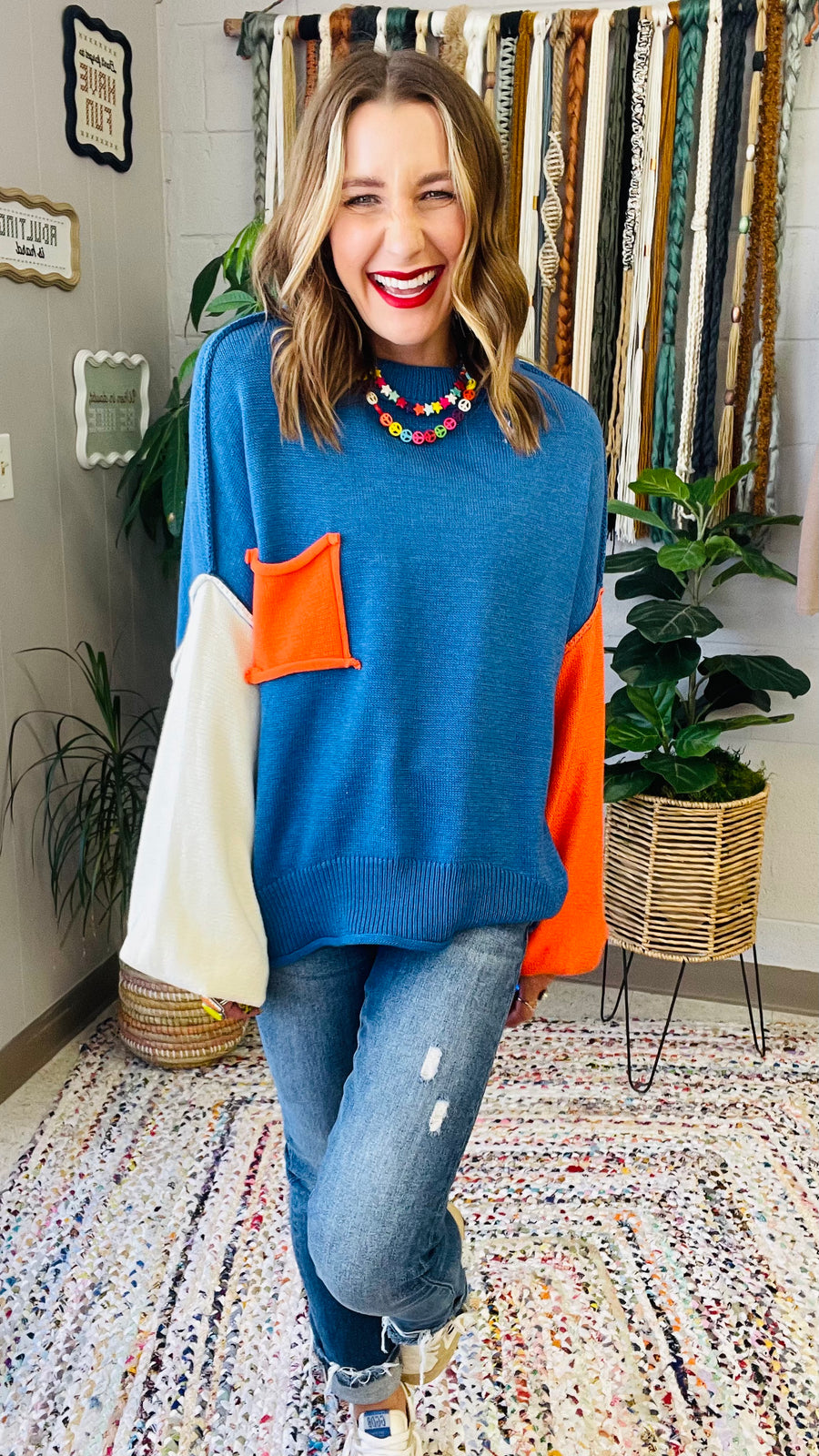 Harley Colorblock Knit Sweater- True Blue Multi