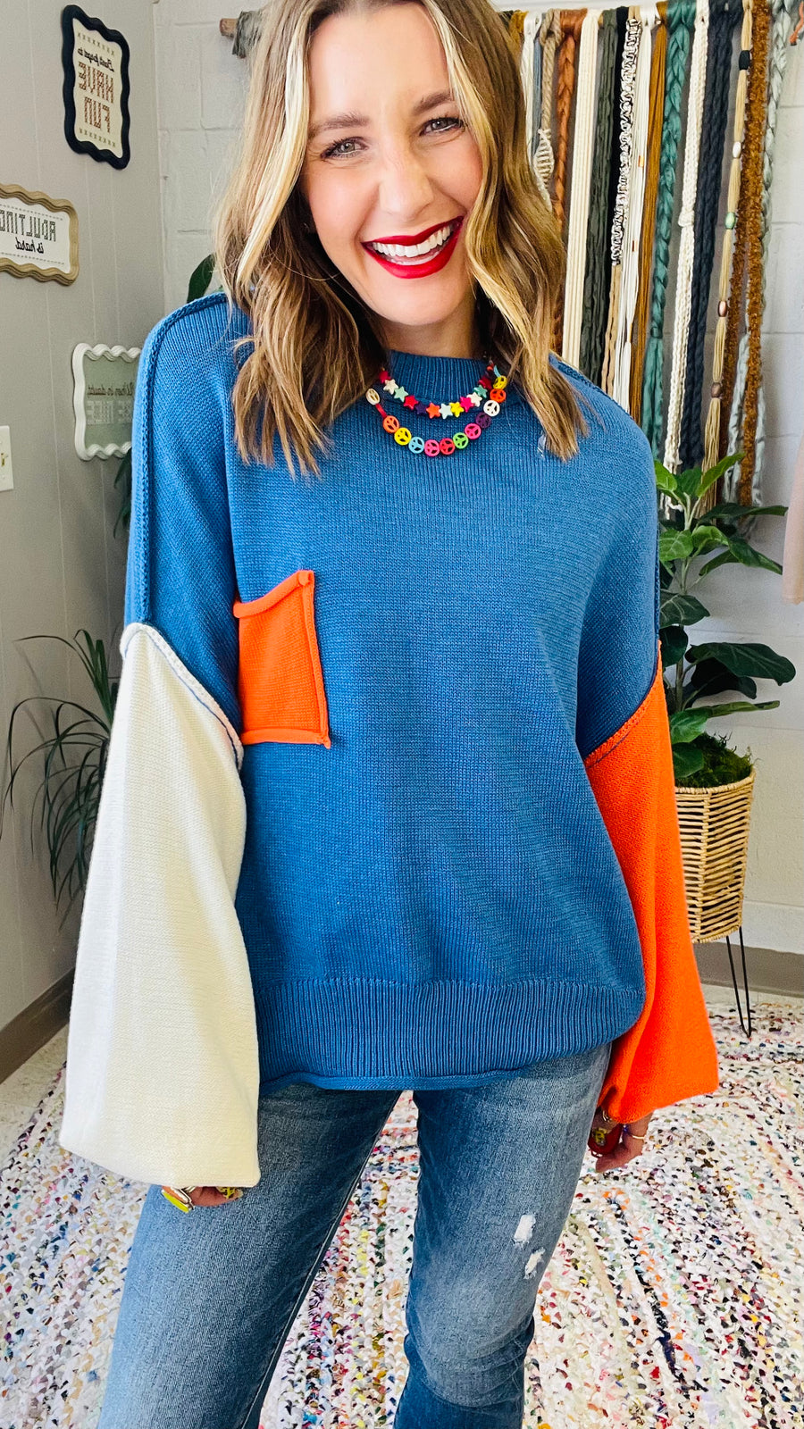 Harley Colorblock Knit Sweater- True Blue Multi