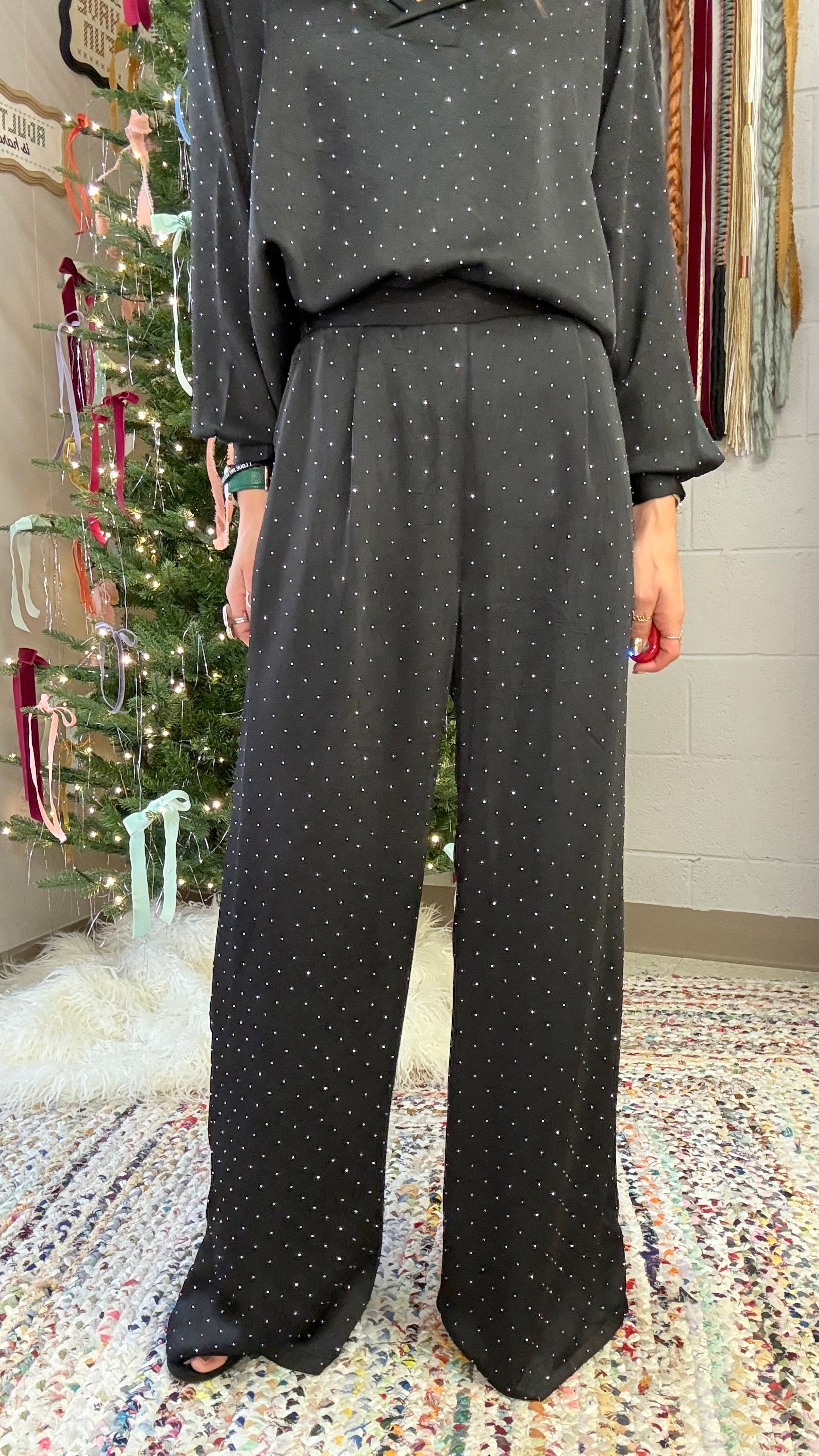 Starry Night Rhinestone Studded Wide Leg Pants