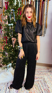 Starry Night Rhinestone Studded Wide Leg Pants