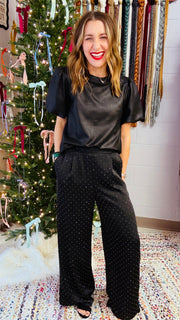 Starry Night Rhinestone Studded Wide Leg Pants