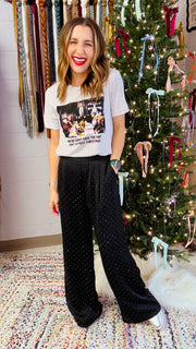 Starry Night Rhinestone Studded Wide Leg Pants