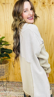 Serine Braided Knit Mixed Material Cardigan