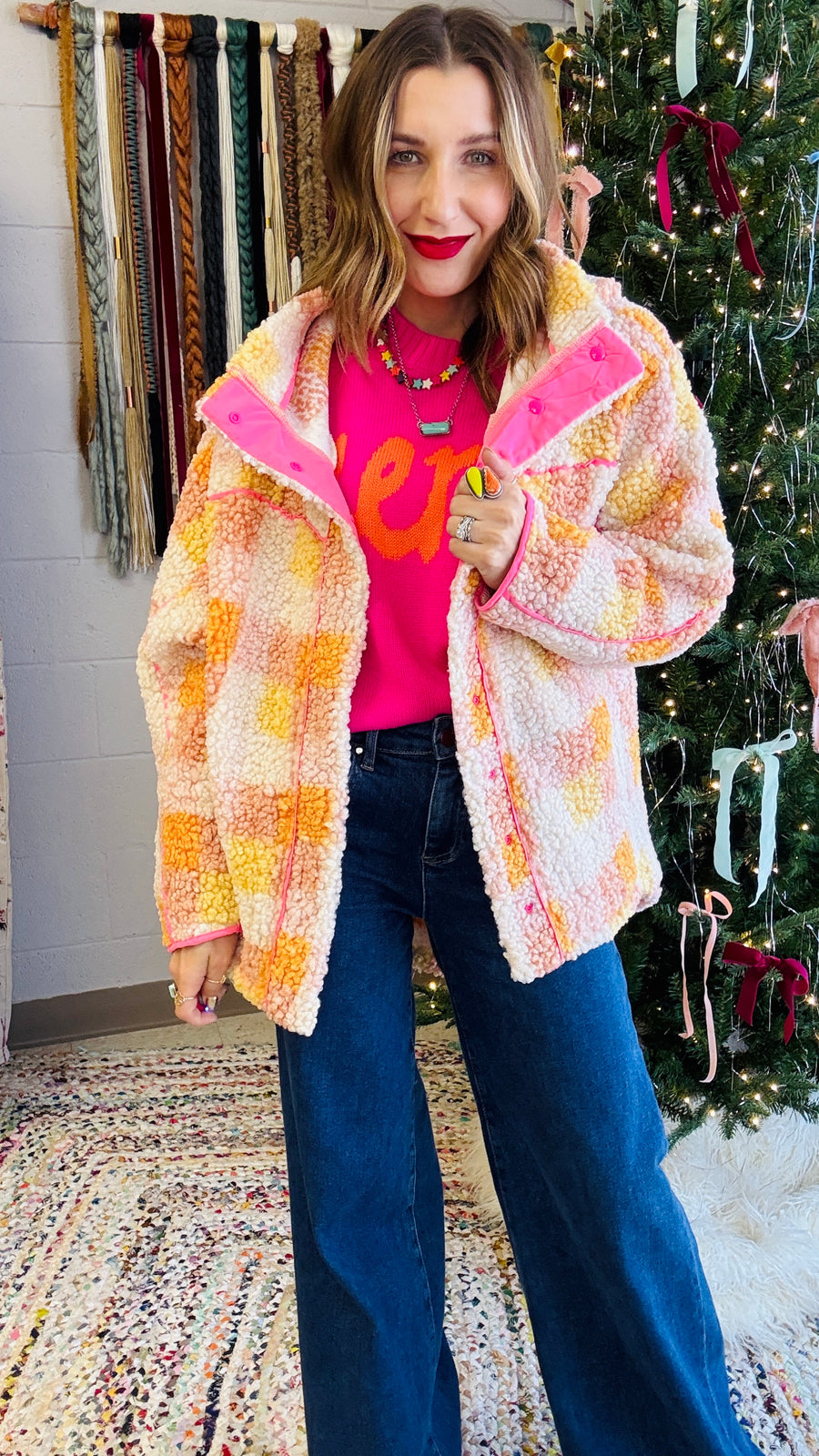 Warm and Cozy Bright Plaid Jacket