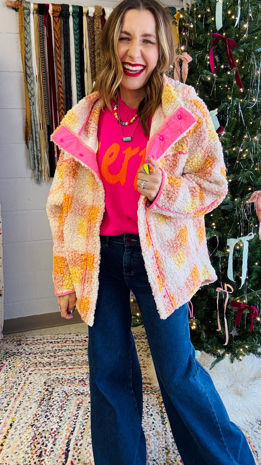 Warm and Cozy Bright Plaid Jacket