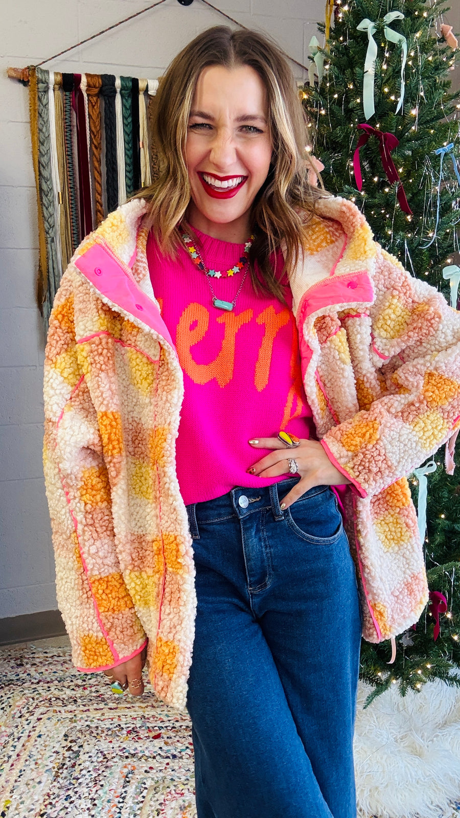 Warm and Cozy Bright Plaid Jacket