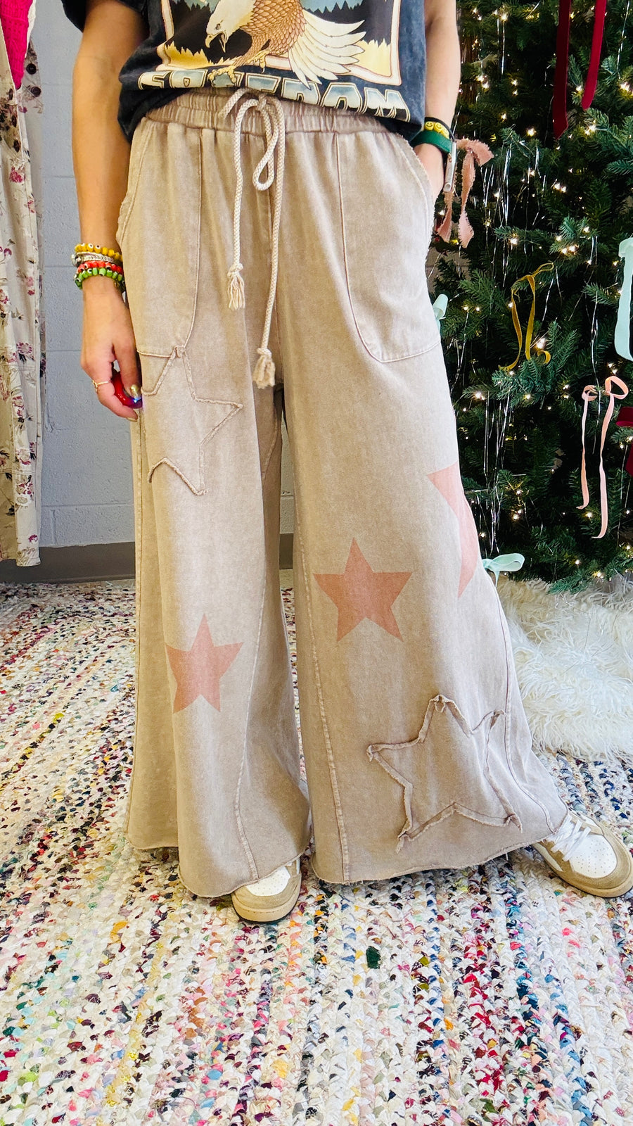 Superstar Distressed Patchwork Wide Leg Pants