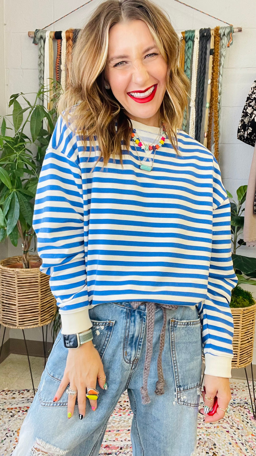 Ellie Blue & Cream Striped Pullover