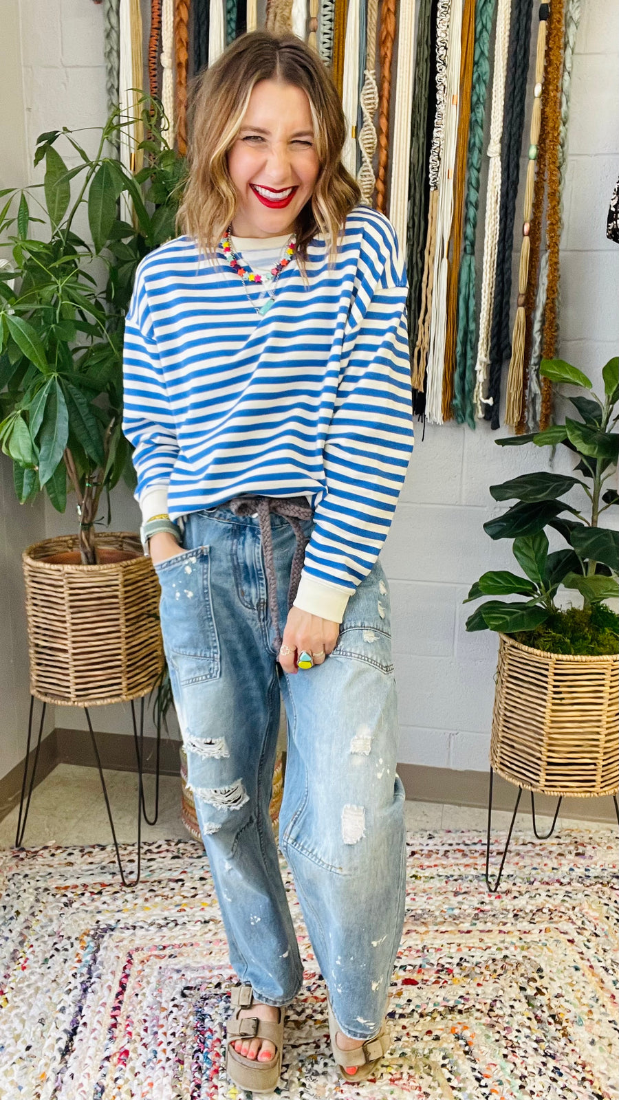 Ellie Blue & Cream Striped Pullover